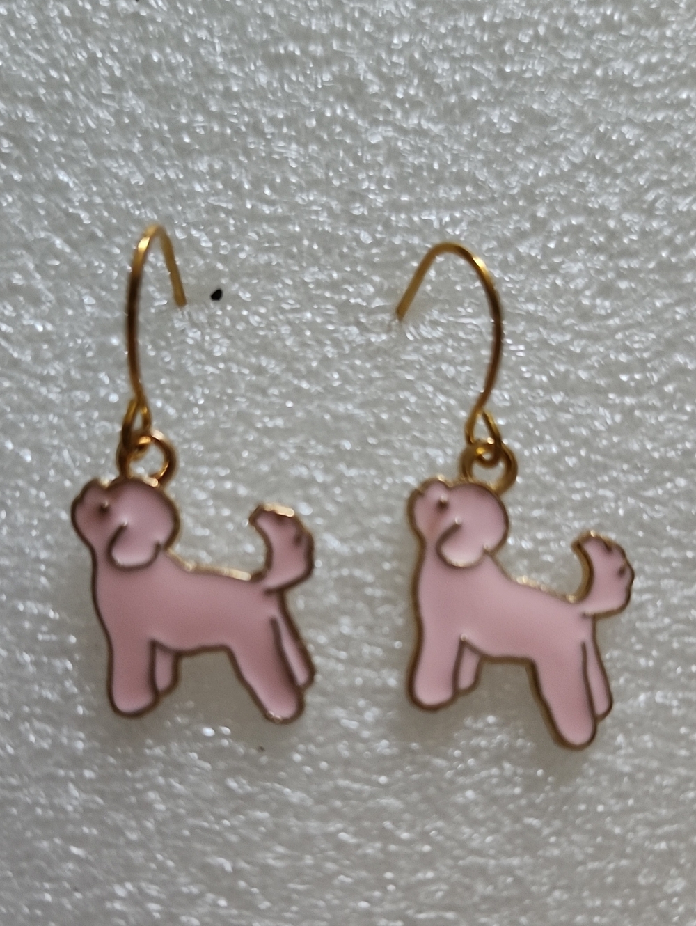 Hand Crafted Pink Dog Dangle Earrings